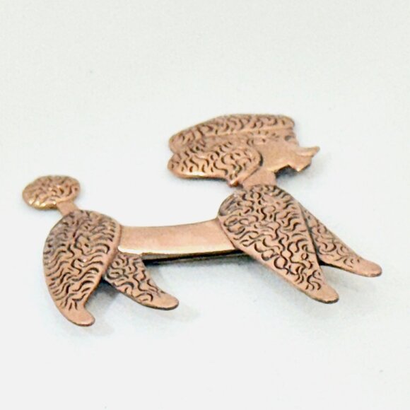 Vintage MCM Copper French Poodle Brooch Textured - Picture 5 of 5